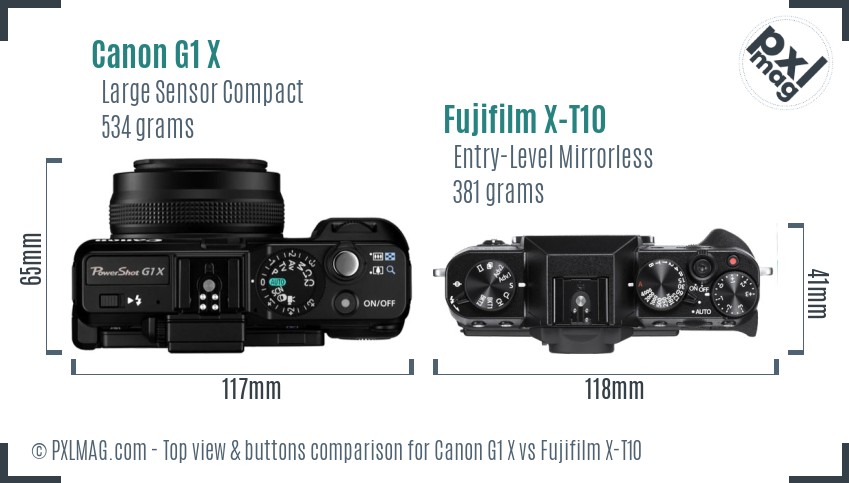 Canon G1 X vs Fujifilm X-T10 top view buttons comparison
