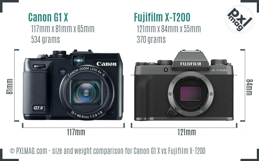 Canon G1 X vs Fujifilm X-T200 size comparison