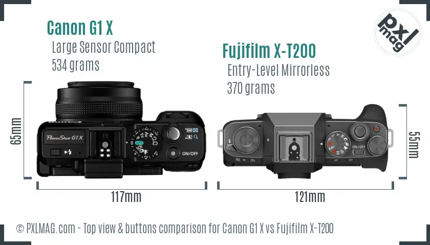 Canon G1 X vs Fujifilm X-T200 top view buttons comparison