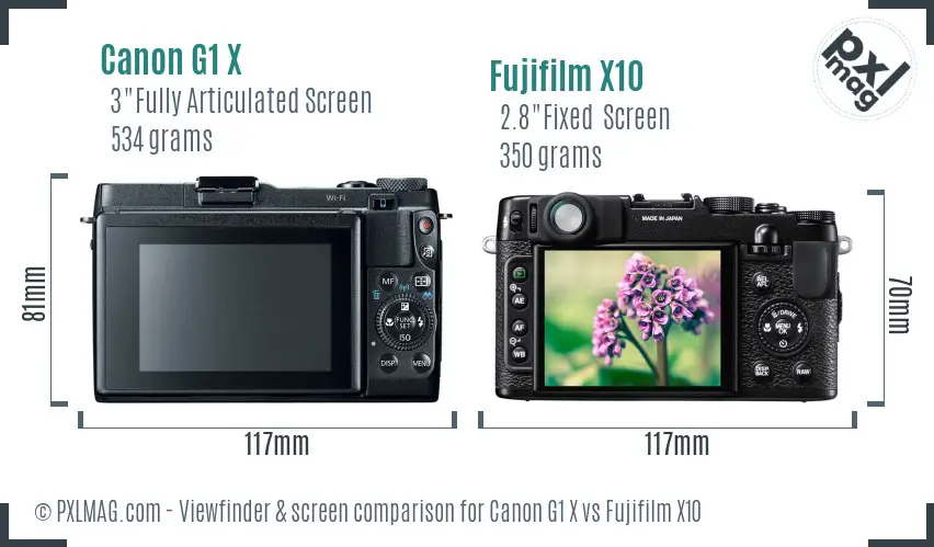 Canon G1 X vs Fujifilm X10 Screen and Viewfinder comparison Canon G1 X vs Fujifilm X10 Screen and Viewfinder comparison