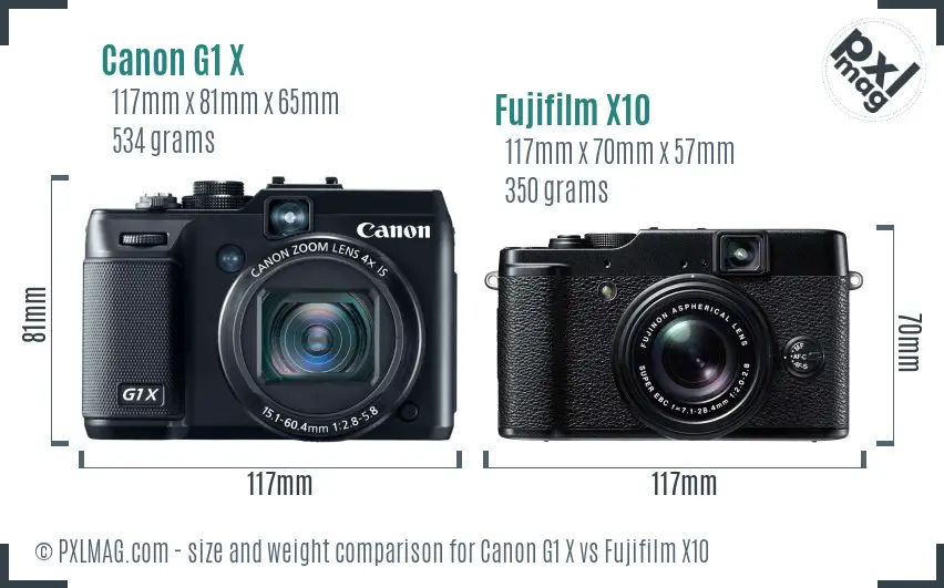 Canon G1 X vs Fujifilm X10 size comparison Canon G1 X vs Fujifilm X10 size comparison