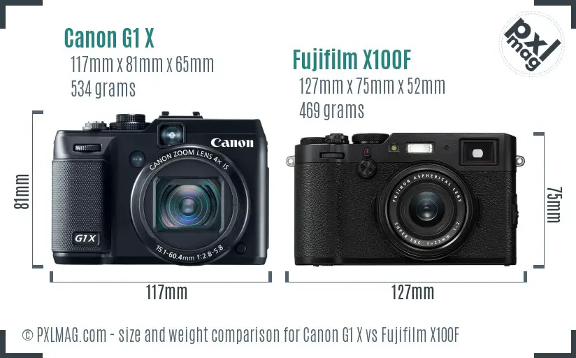 Canon G1 X vs Fujifilm X100F size comparison