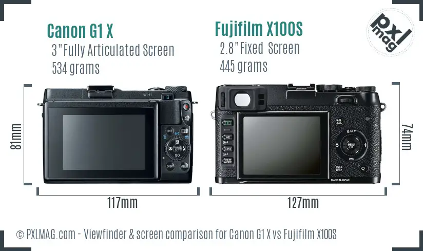 Canon G1 X vs Fujifilm X100S Screen and Viewfinder comparison