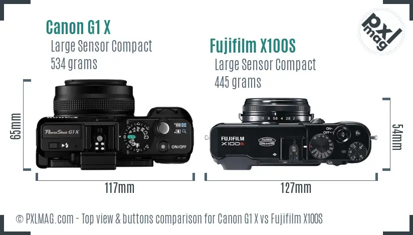 Canon G1 X vs Fujifilm X100S top view buttons comparison