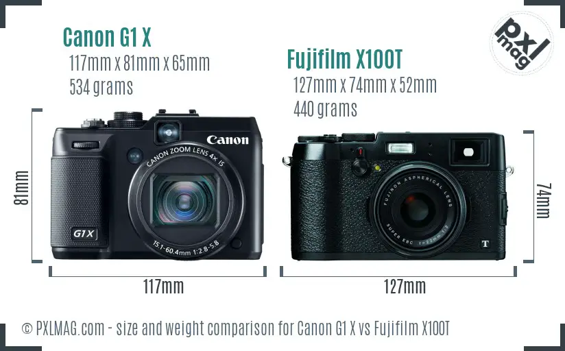 Canon G1 X vs Fujifilm X100T size comparison
