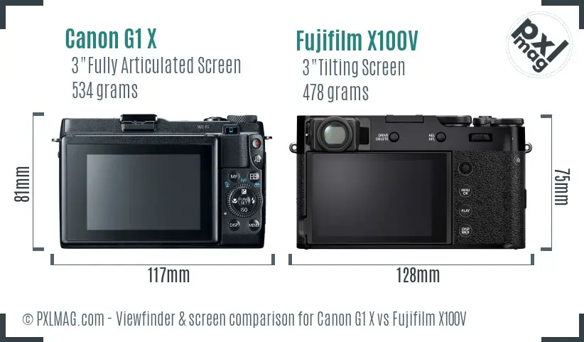 Canon G1 X vs Fujifilm X100V Screen and Viewfinder comparison