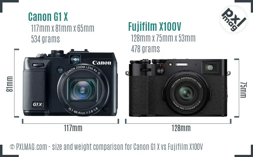 Canon G1 X vs Fujifilm X100V size comparison