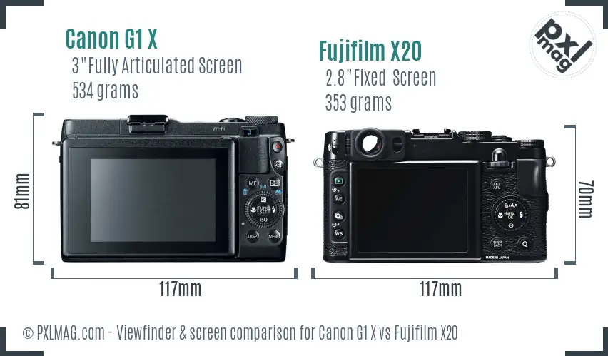 Canon G1 X vs Fujifilm X20 Screen and Viewfinder comparison Canon G1 X vs Fujifilm X20 Screen and Viewfinder comparison