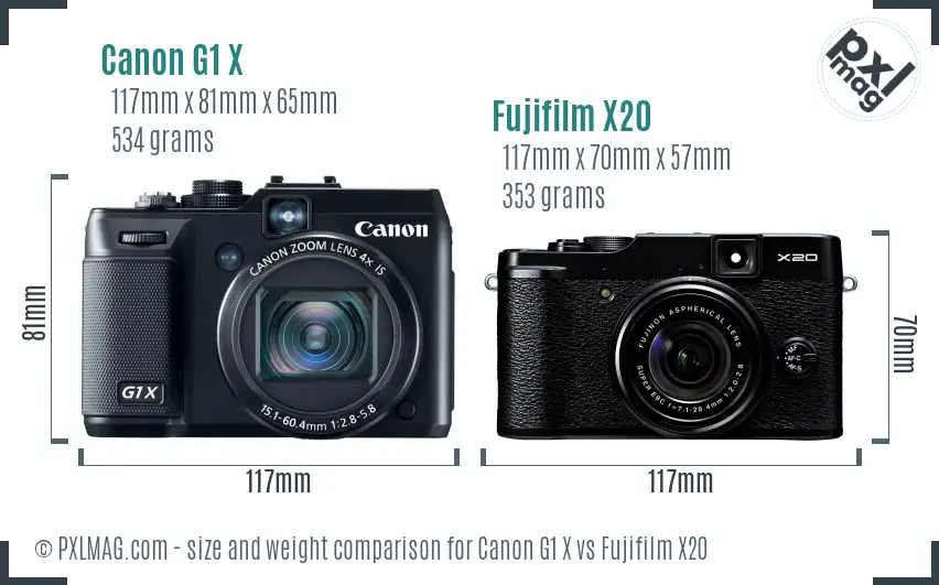 Canon G1 X vs Fujifilm X20 size comparison Canon G1 X vs Fujifilm X20 size comparison