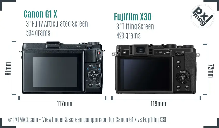 Canon G1 X vs Fujifilm X30 Screen and Viewfinder comparison Canon G1 X vs Fujifilm X30 Screen and Viewfinder comparison