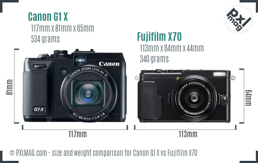 Canon G1 X vs Fujifilm X70 size comparison