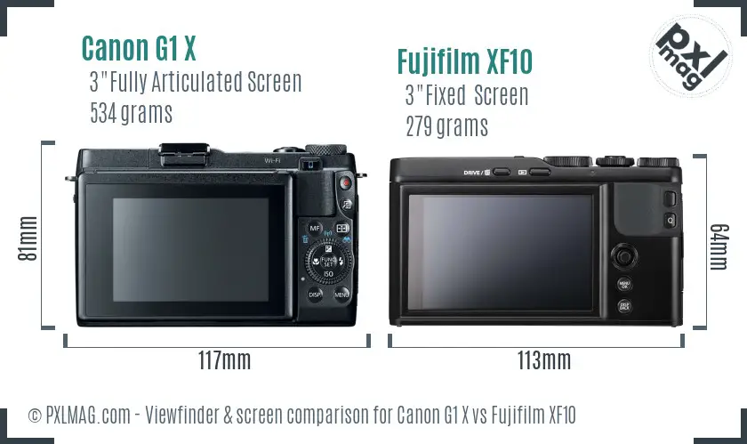 Canon G1 X vs Fujifilm XF10 Screen and Viewfinder comparison