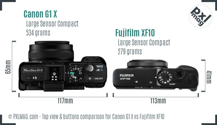 Canon G1 X vs Fujifilm XF10 top view buttons comparison