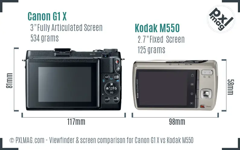 Canon G1 X vs Kodak M550 Screen and Viewfinder comparison Canon G1 X vs Kodak M550 Screen and Viewfinder comparison