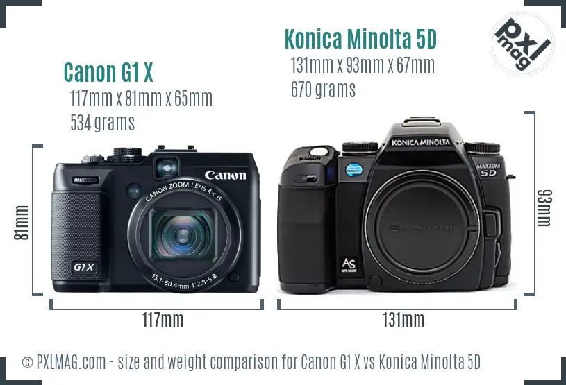 Canon G1 X vs Konica Minolta 5D size comparison Canon G1 X vs Konica Minolta 5D size comparison