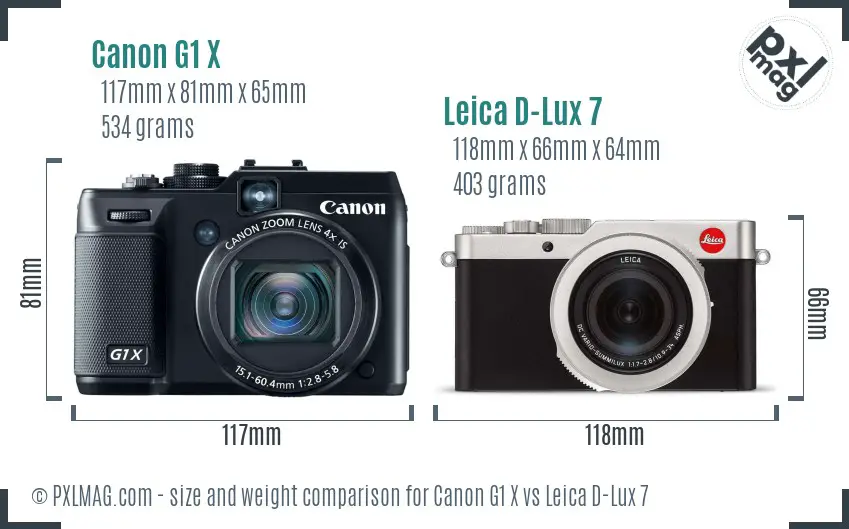 Canon G1 X vs Leica D-Lux 7 size comparison