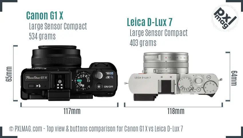 Canon G1 X vs Leica D-Lux 7 top view buttons comparison