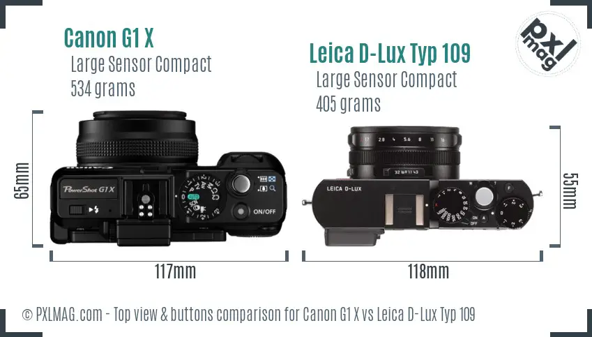 Canon G1 X vs Leica D-Lux Typ 109 top view buttons comparison