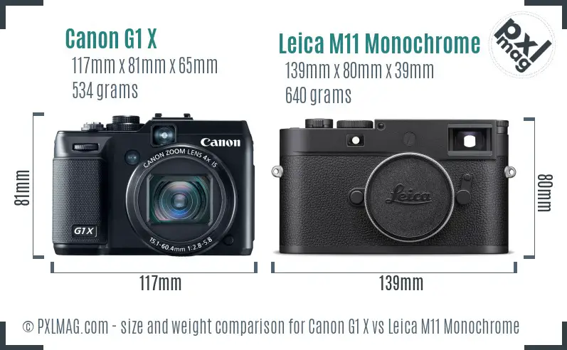 Canon G1 X vs Leica M11 Monochrome size comparison Canon G1 X vs Leica M11 Monochrome size comparison