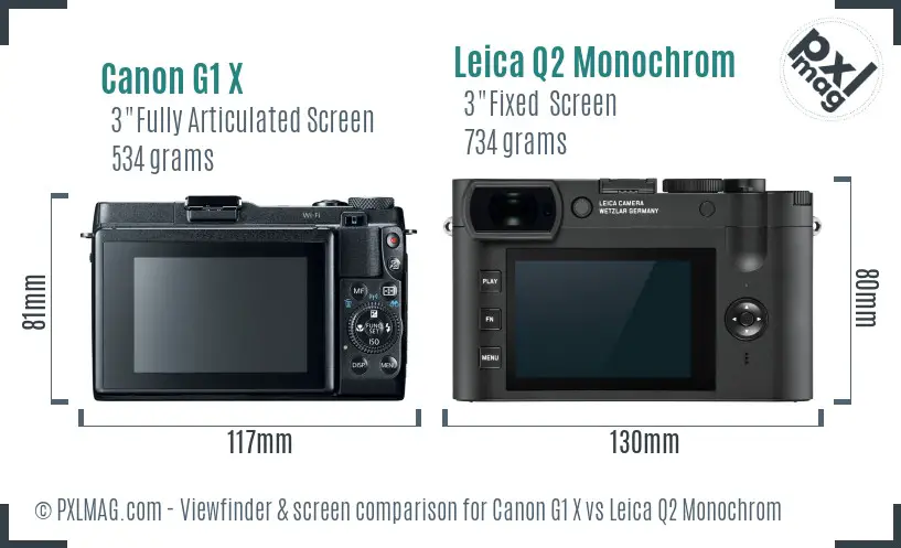 Canon G1 X vs Leica Q2 Monochrom Screen and Viewfinder comparison
