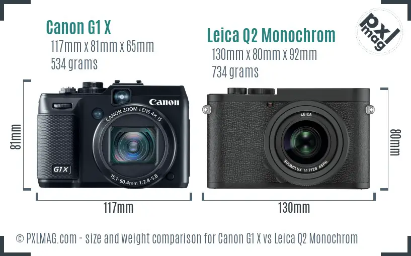 Canon G1 X vs Leica Q2 Monochrom size comparison