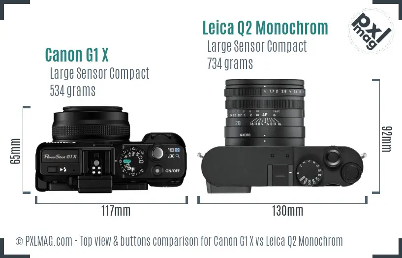 Canon G1 X vs Leica Q2 Monochrom top view buttons comparison
