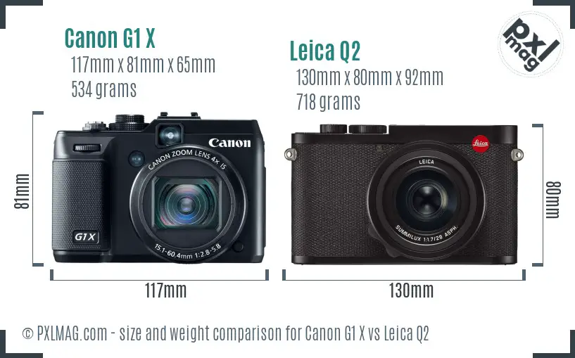 Canon G1 X vs Leica Q2 size comparison