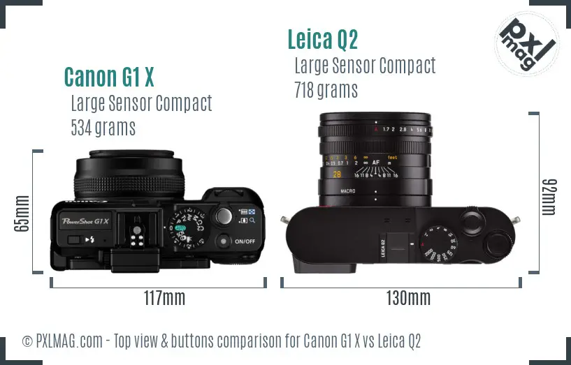 Canon G1 X vs Leica Q2 top view buttons comparison