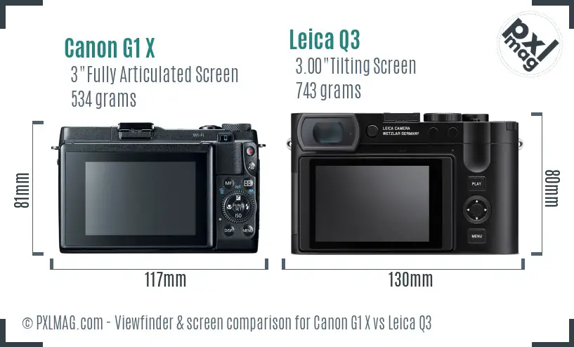 Canon G1 X vs Leica Q3 Screen and Viewfinder comparison