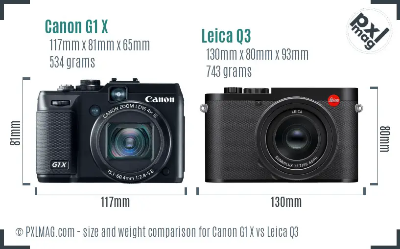Canon G1 X vs Leica Q3 size comparison