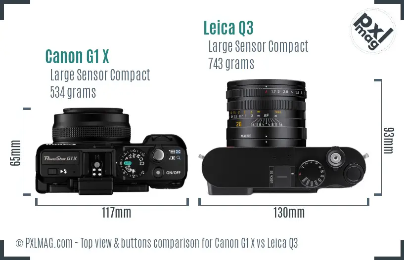 Canon G1 X vs Leica Q3 top view buttons comparison
