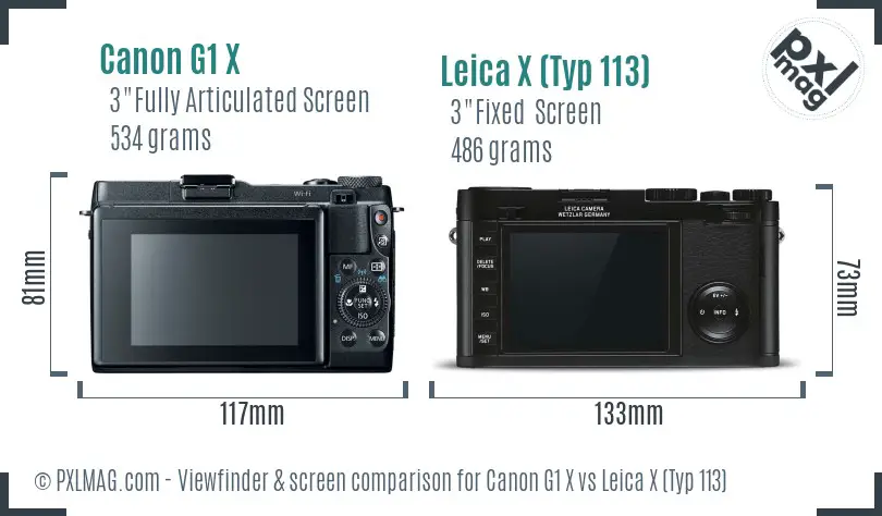 Canon G1 X vs Leica X (Typ 113) Screen and Viewfinder comparison