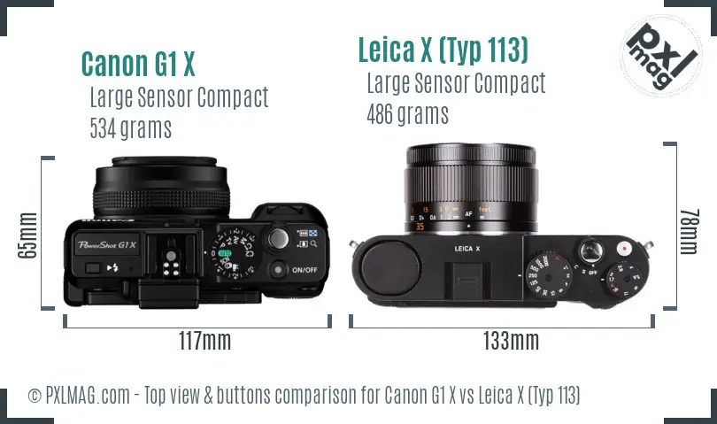 Canon G1 X vs Leica X (Typ 113) top view buttons comparison