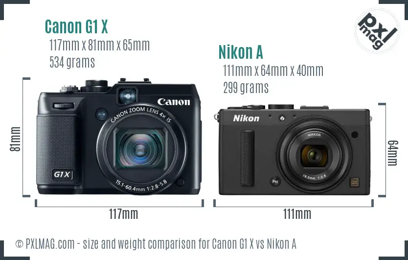 Canon G1 X vs Nikon A size comparison