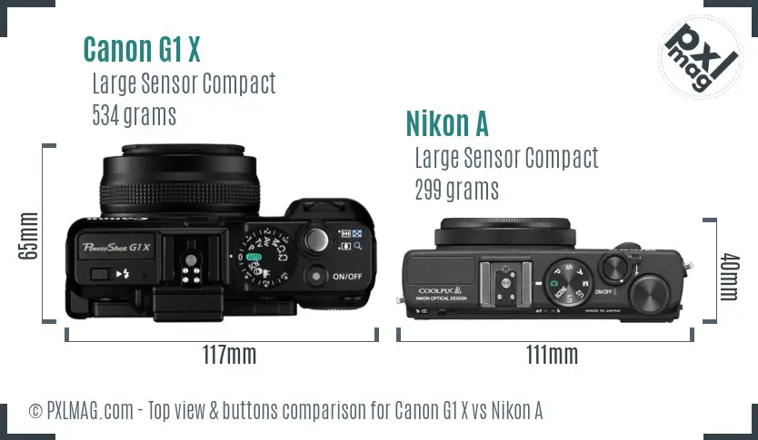 Canon G1 X vs Nikon A top view buttons comparison
