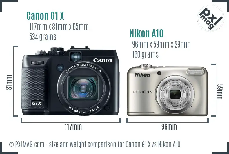 Canon G1 X vs Nikon A10 size comparison Canon G1 X vs Nikon A10 size comparison
