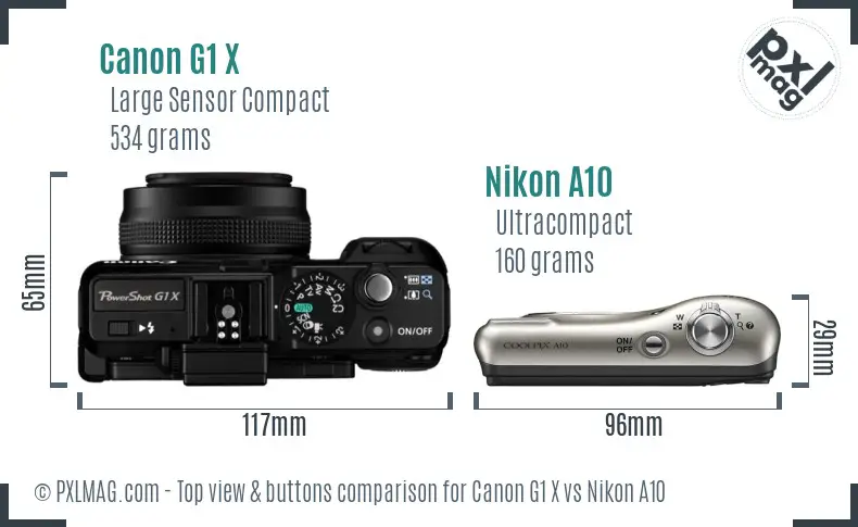 Canon G1 X vs Nikon A10 top view buttons comparison Canon G1 X vs Nikon A10 top view buttons comparison