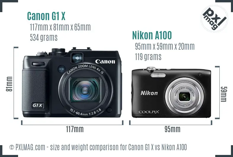Canon G1 X vs Nikon A100 size comparison Canon G1 X vs Nikon A100 size comparison