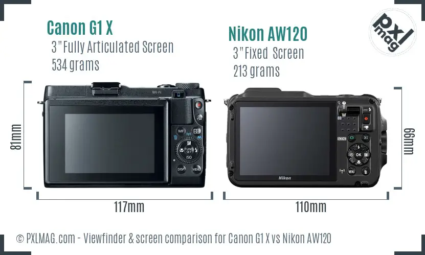 Canon G1 X vs Nikon AW120 Screen and Viewfinder comparison