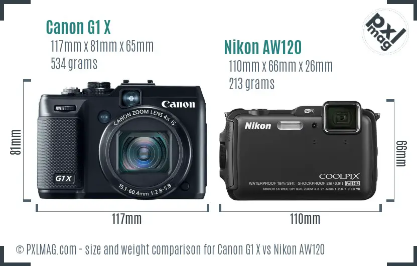 Canon G1 X vs Nikon AW120 size comparison
