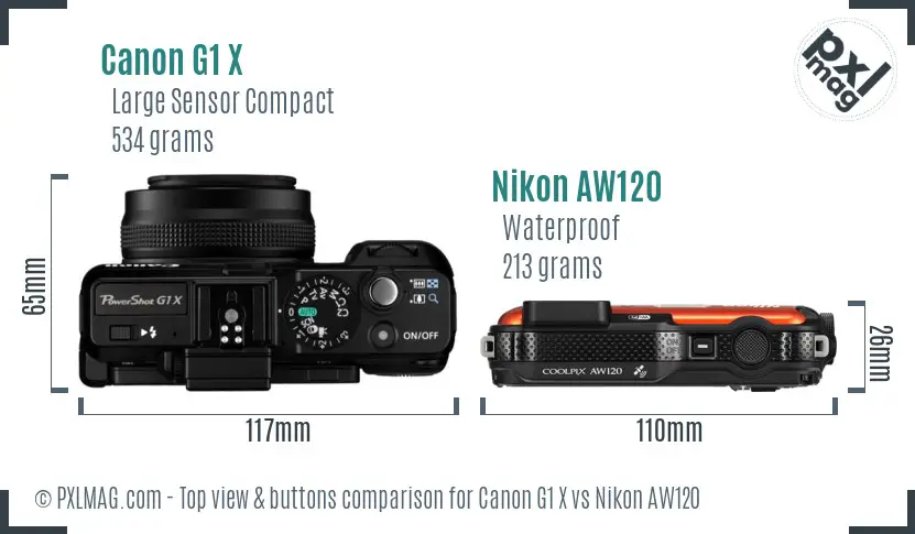Canon G1 X vs Nikon AW120 top view buttons comparison