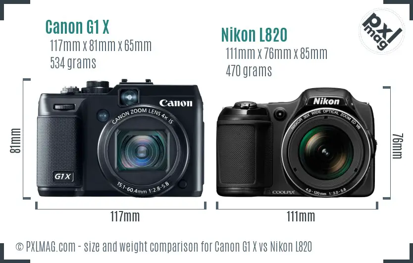 Canon G1 X vs Nikon L820 size comparison