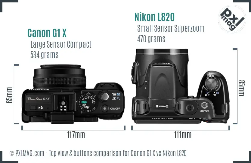 Canon G1 X vs Nikon L820 top view buttons comparison