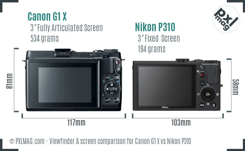 Canon G1 X vs Nikon P310 Screen and Viewfinder comparison Canon G1 X vs Nikon P310 Screen and Viewfinder comparison