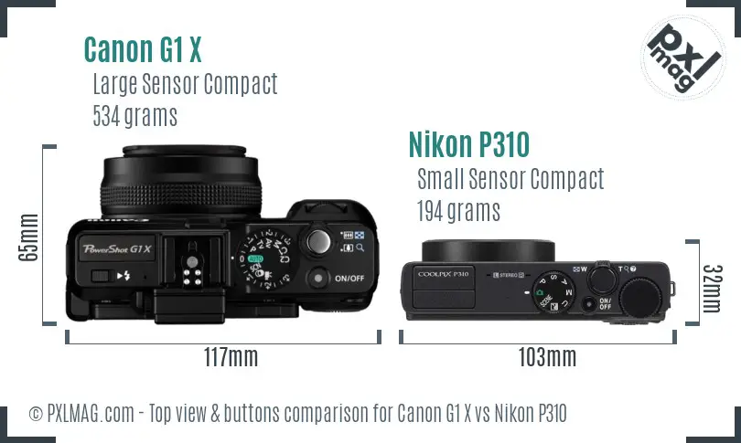 Canon G1 X vs Nikon P310 top view buttons comparison Canon G1 X vs Nikon P310 top view buttons comparison