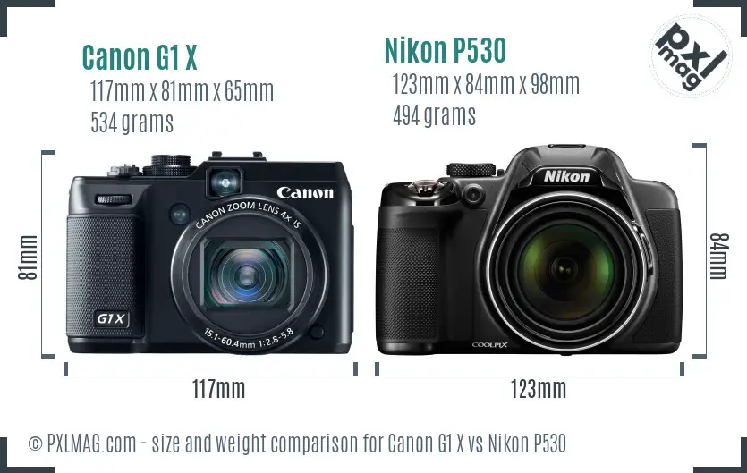 Canon G1 X vs Nikon P530 size comparison