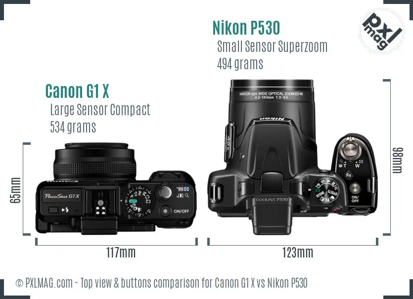 Canon G1 X vs Nikon P530 top view buttons comparison
