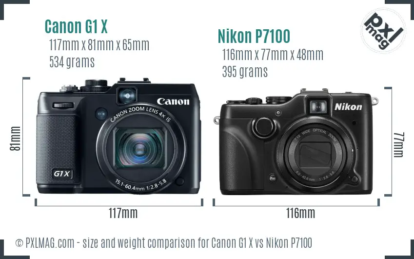 Canon G1 X vs Nikon P7100 size comparison Canon G1 X vs Nikon P7100 size comparison