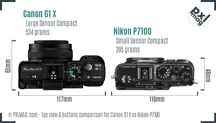 Canon G1 X vs Nikon P7100 top view buttons comparison Canon G1 X vs Nikon P7100 top view buttons comparison