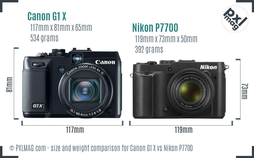 Canon G1 X vs Nikon P7700 size comparison